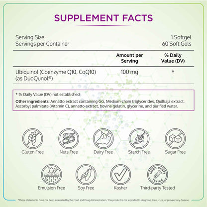 Bio-Qunol | Suplemento de ubiquinol (CoQ10) con geranilgeraniol (GG) y vitamina C | 150 mg 60 cápsulas blandas
