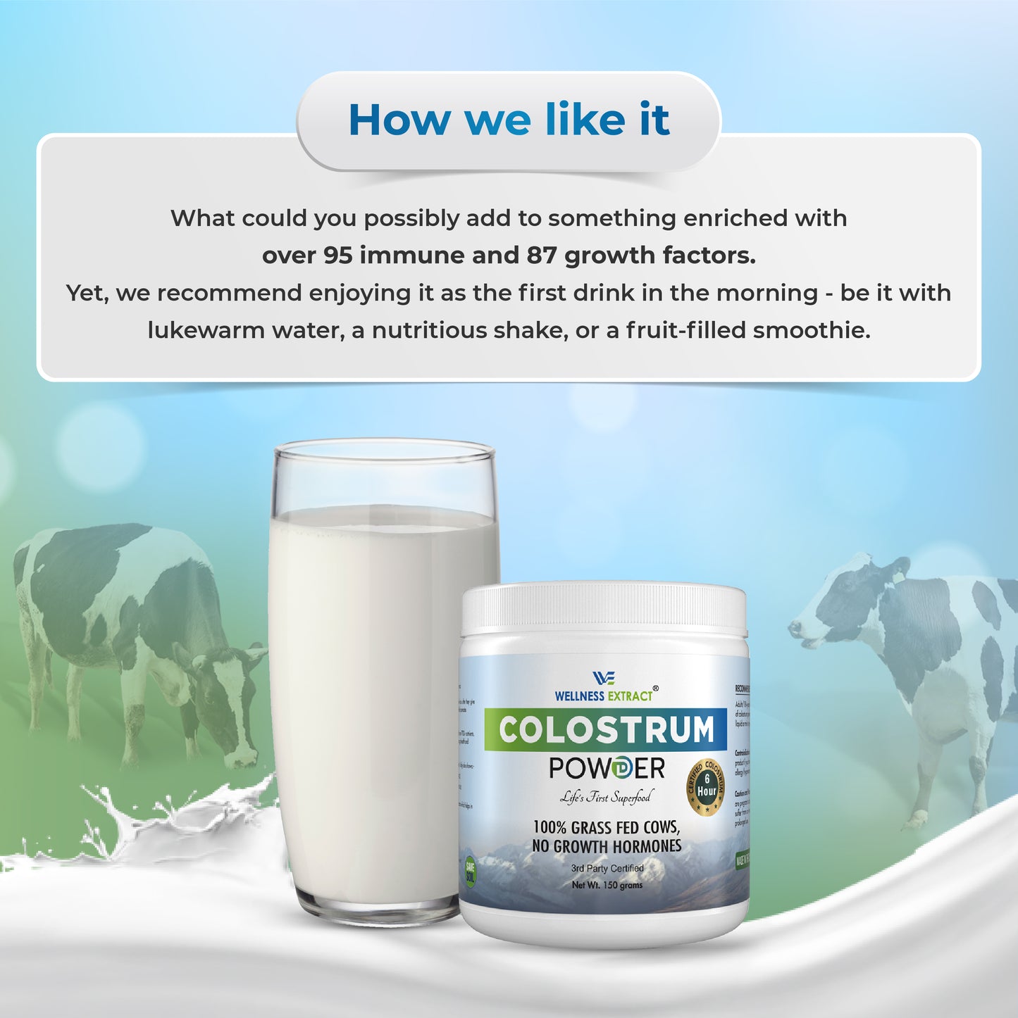 牛初乳粉 150 g|蛋白质乳铁蛋白补充剂 |无激素 |真正的 6 小时提取